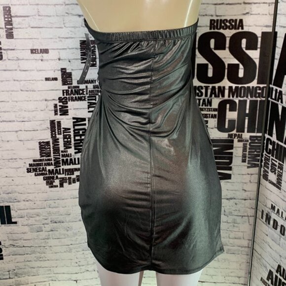 Trixxi Gray Metallic Faux Wrap Strapless Dress - Picture 4 of 6